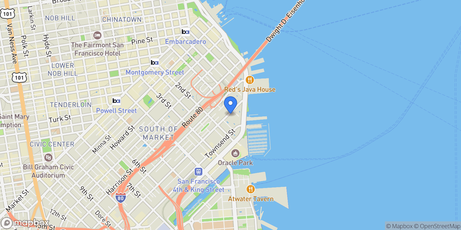 Map showing 219 BRANNAN Street, San Francisco, California, United States.