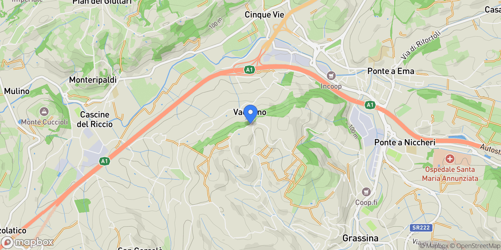 Map showing Via di Vacciano, Bagno a Ripoli FI, Italy, Tuscany, Italy.