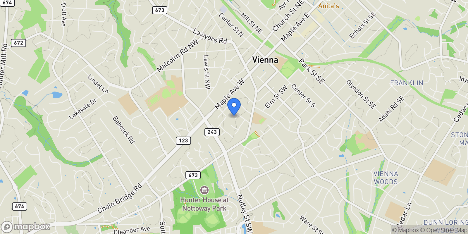 Map showing 311 ALBRECHT CIR CIRCLE SW, VIENNA, VA 22180, Vienna, Virginia, United States.