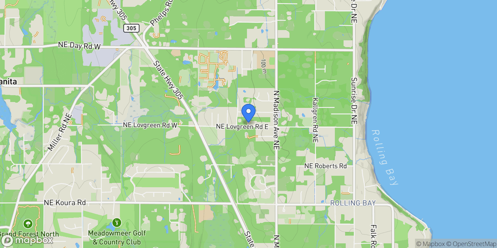 Map showing 9280 NE Lovgreen Rd , Bainbridge Island, WA 98110, Bainbridge Island, Washington, United States.