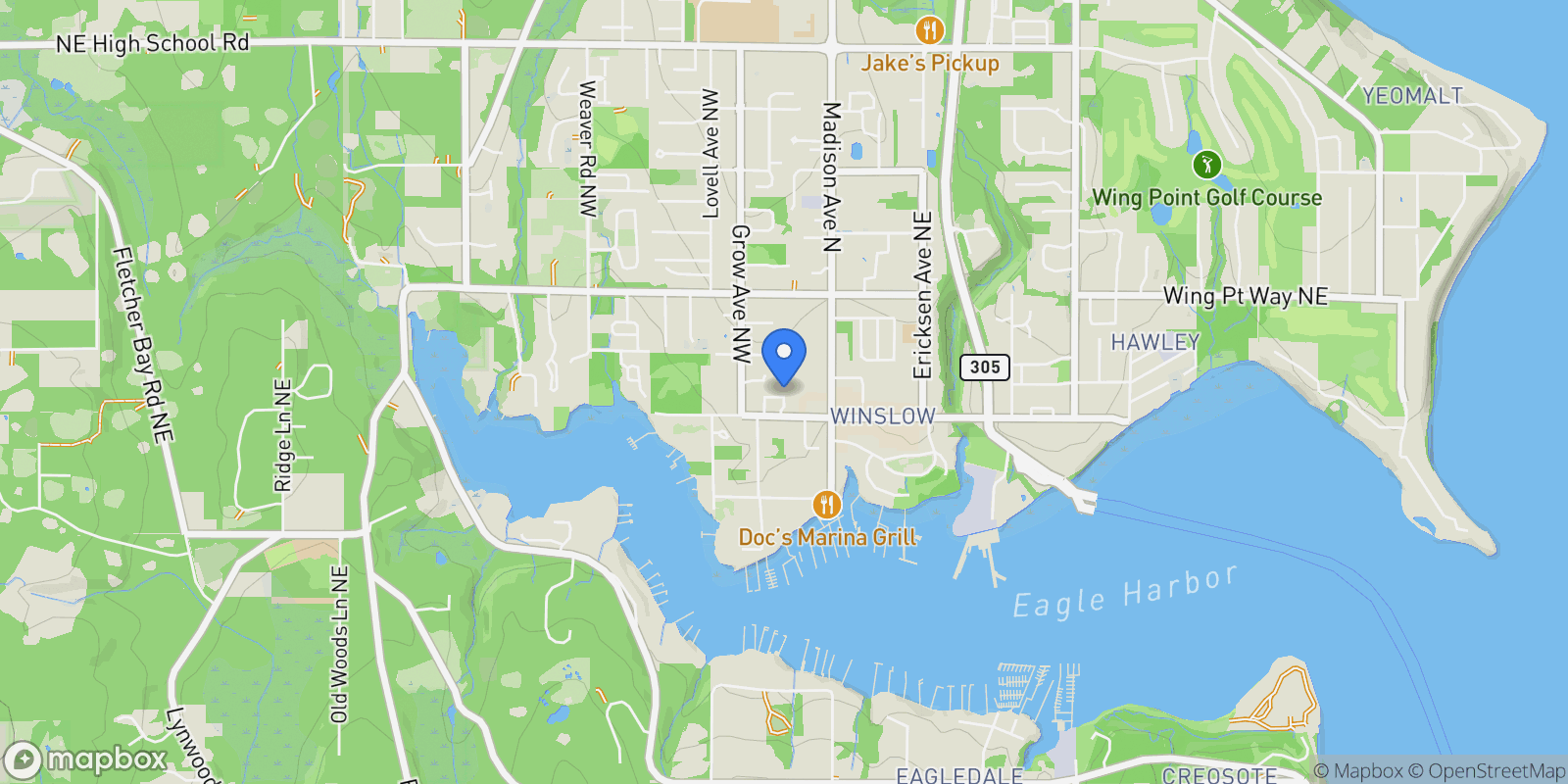 Map showing 144 Hall Brothers Lp NW #101 , Bainbridge Island, WA 98110, Bainbridge Island, Washington, United States.