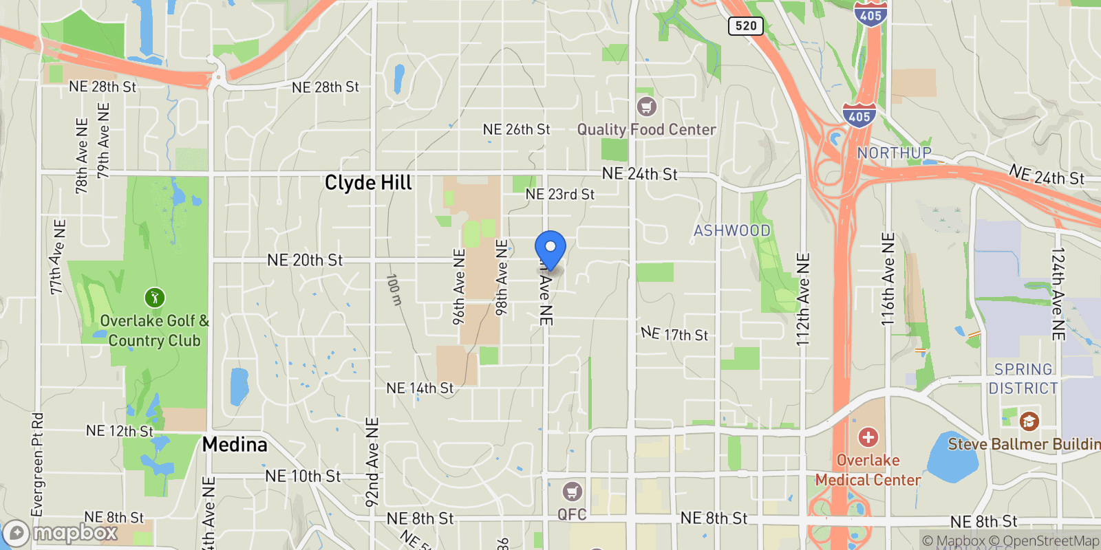 Map showing 1822 100th Ave NE , Bellevue, WA 98004, Bellevue, Washington, United States.