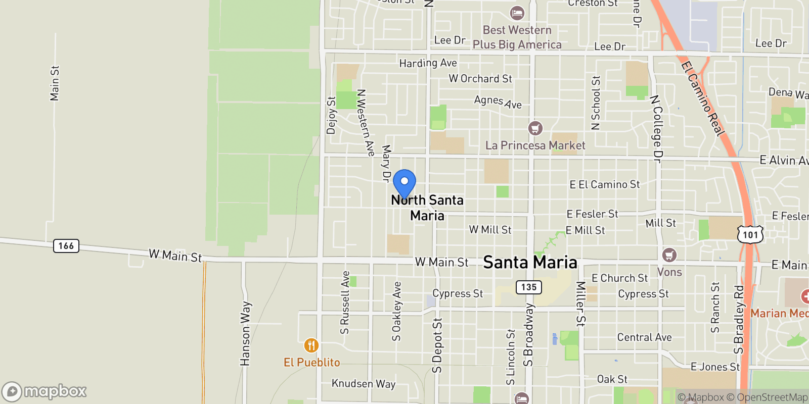 Map showing 410 N Oakley Avenue, Santa Maria, CA 93458, Santa Maria, California, United States.