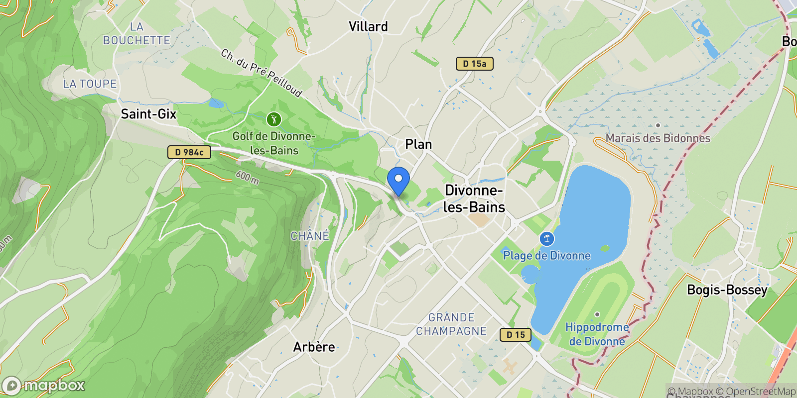 Map showing DIVONNE LES BAINS, V 01220, Divonne-les-Bains, Auvergne-Rhône-Alpes, France.