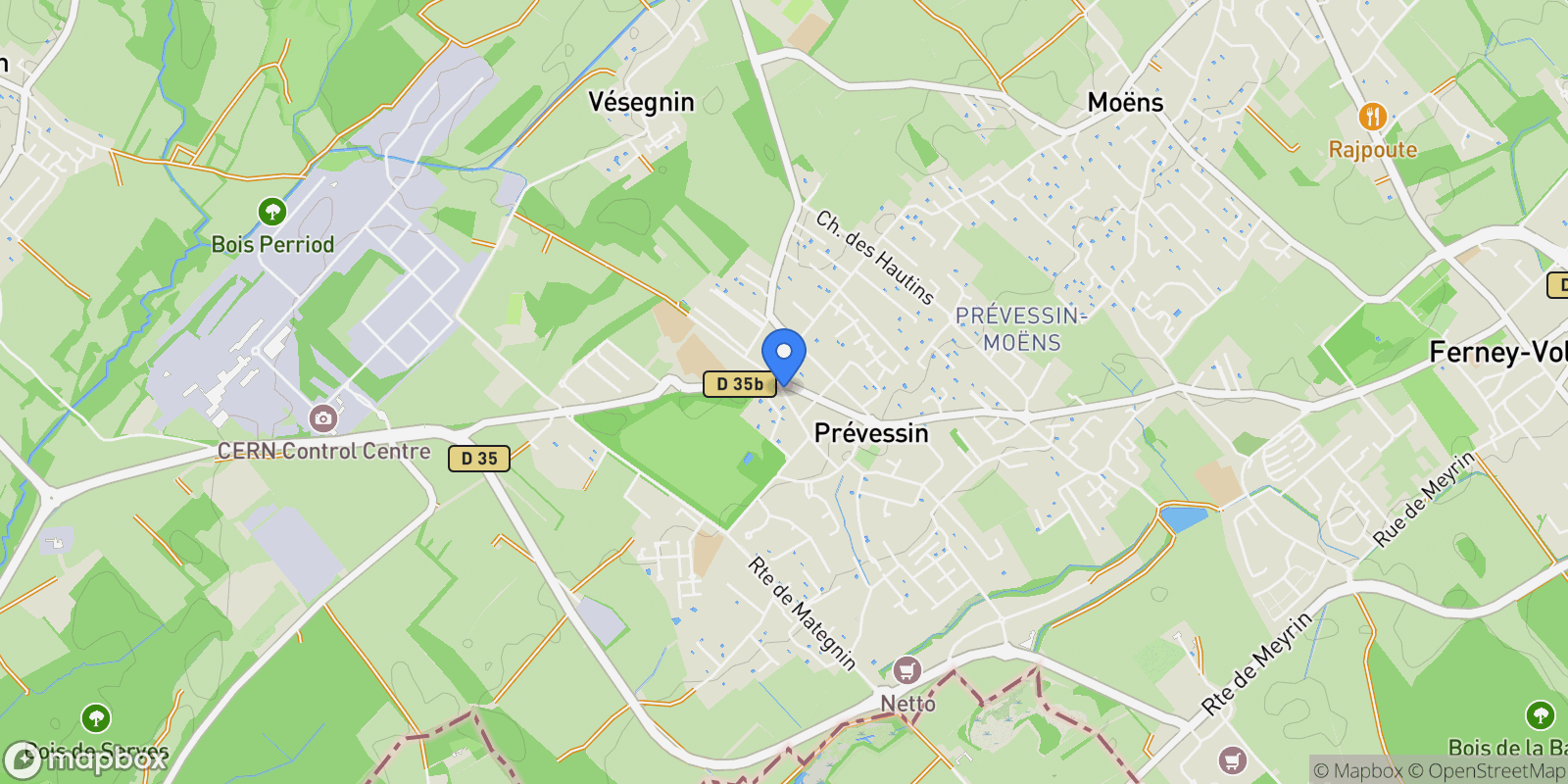 Map showing PREVESSIN MOENS, V 01280, Prévessin-Moëns, Auvergne-Rhône-Alpes, France.