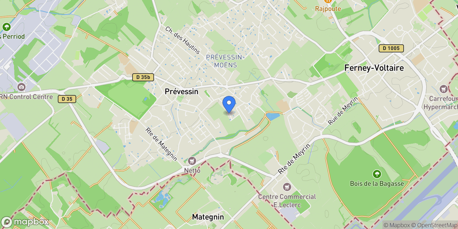 Map showing PREVESSIN MOENS, V 01280, Prévessin-Moëns, Auvergne-Rhône-Alpes, France.