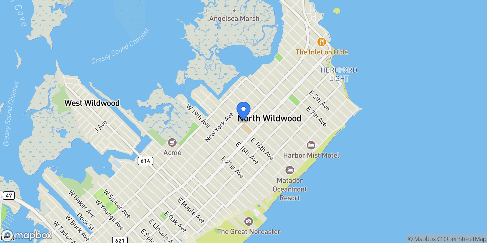 Map showing 407 5th, Wildwood, New Jersey, United States.
