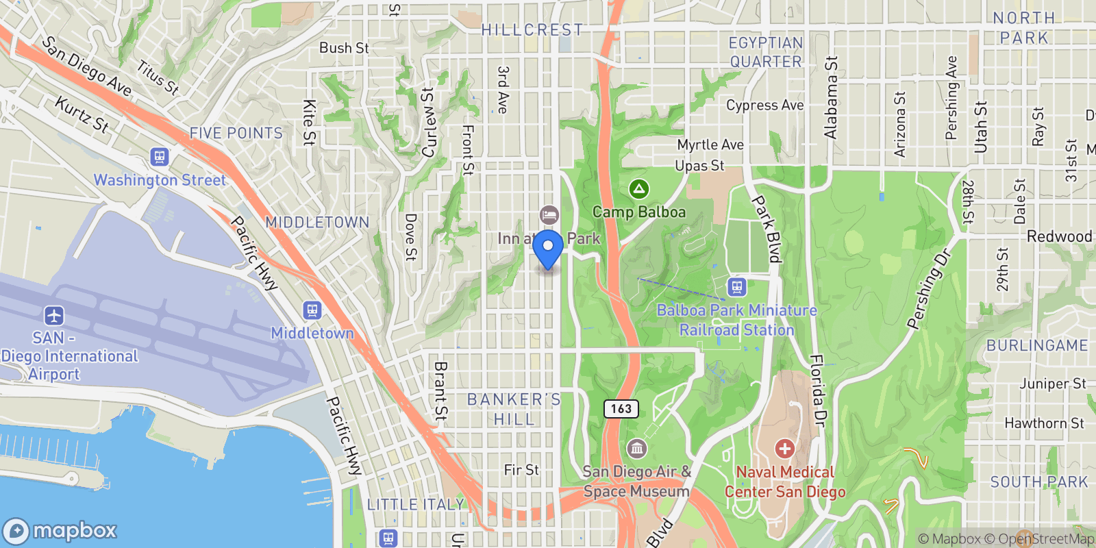 Map showing 589 Palm Street, San Diego, CA, 92103, USA, San Diego, California, United States.