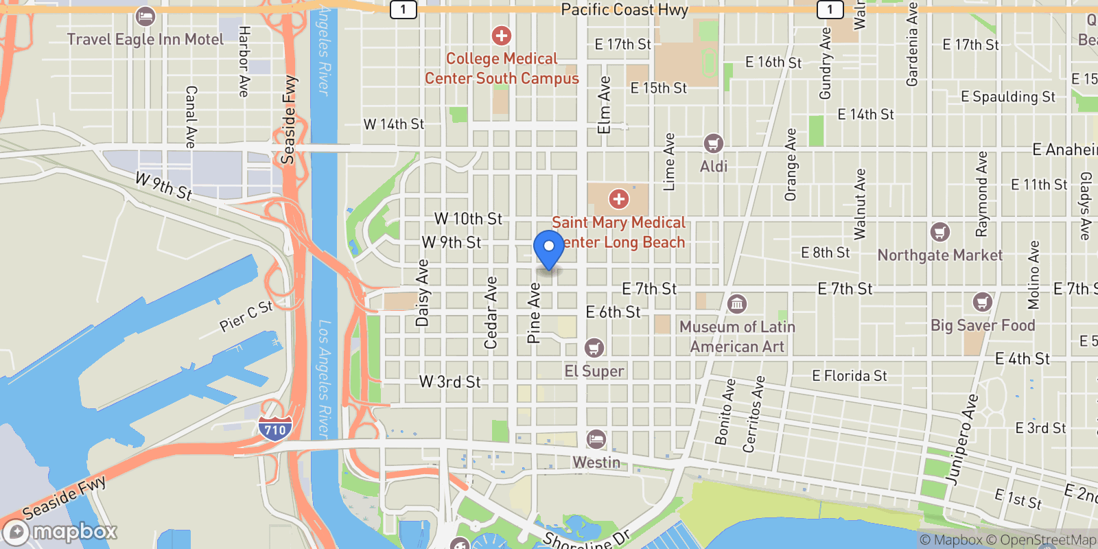Map showing 735 Locust Avenue, Signal Hill, California, United States.