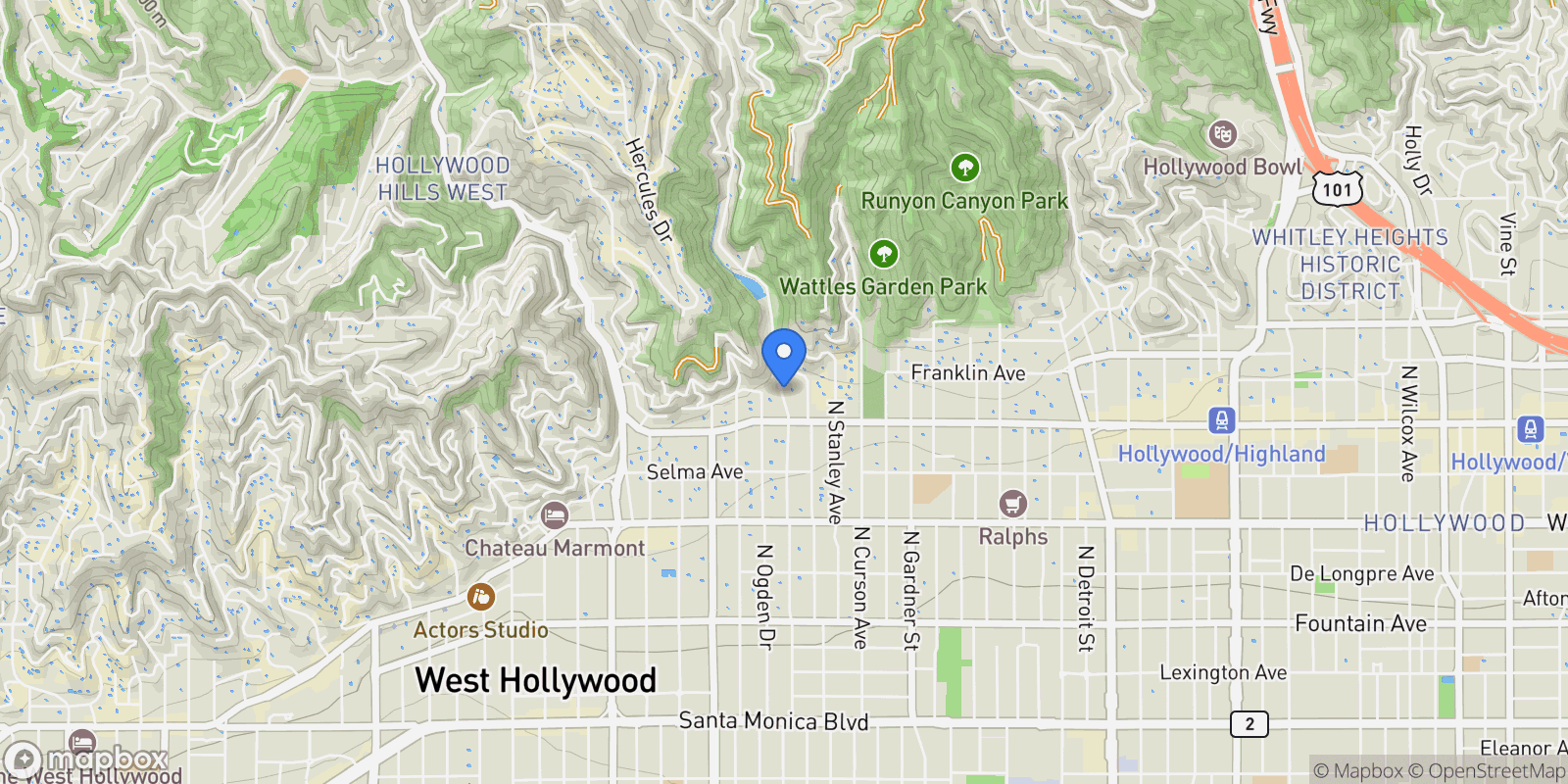 Map showing 1738 Nichols Canyon Road, Los Angeles, California, United States.