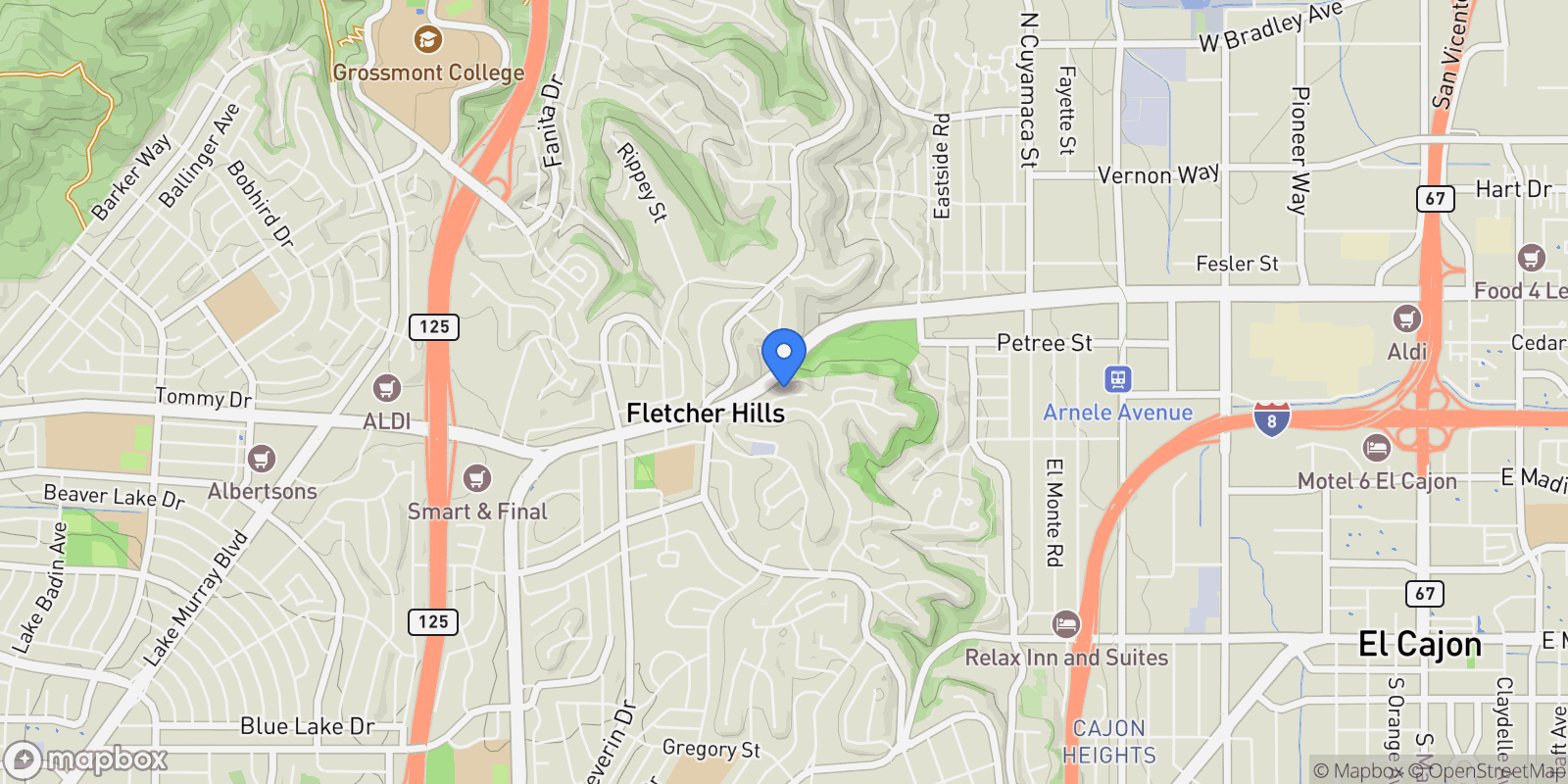 Map showing 1958 Milford Place, El Cajon, CA, 92020, USA, El Cajon, California, United States.