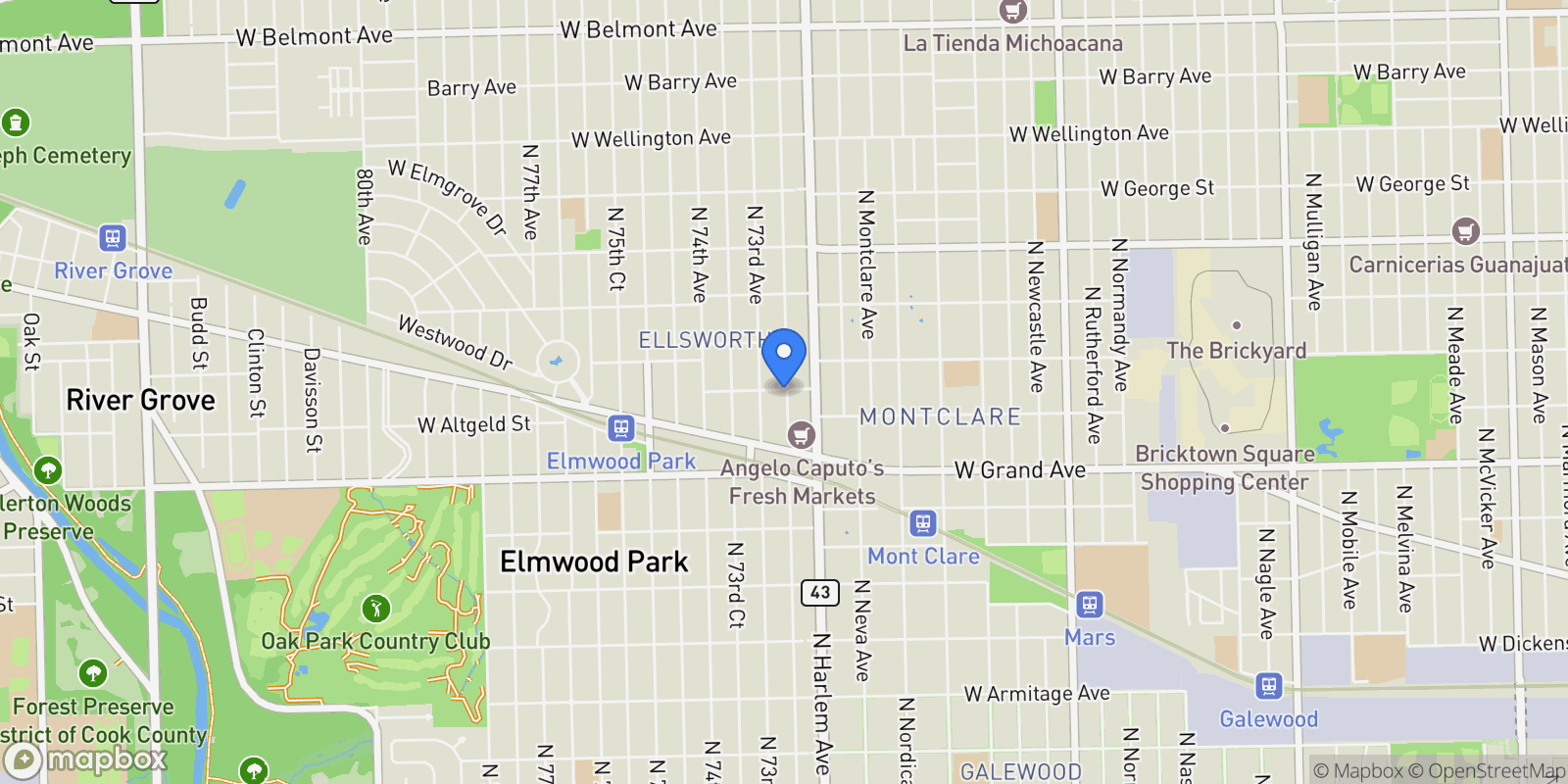Map showing 2510 N 72nd Court, Elmwood Park, Illinois, United States.