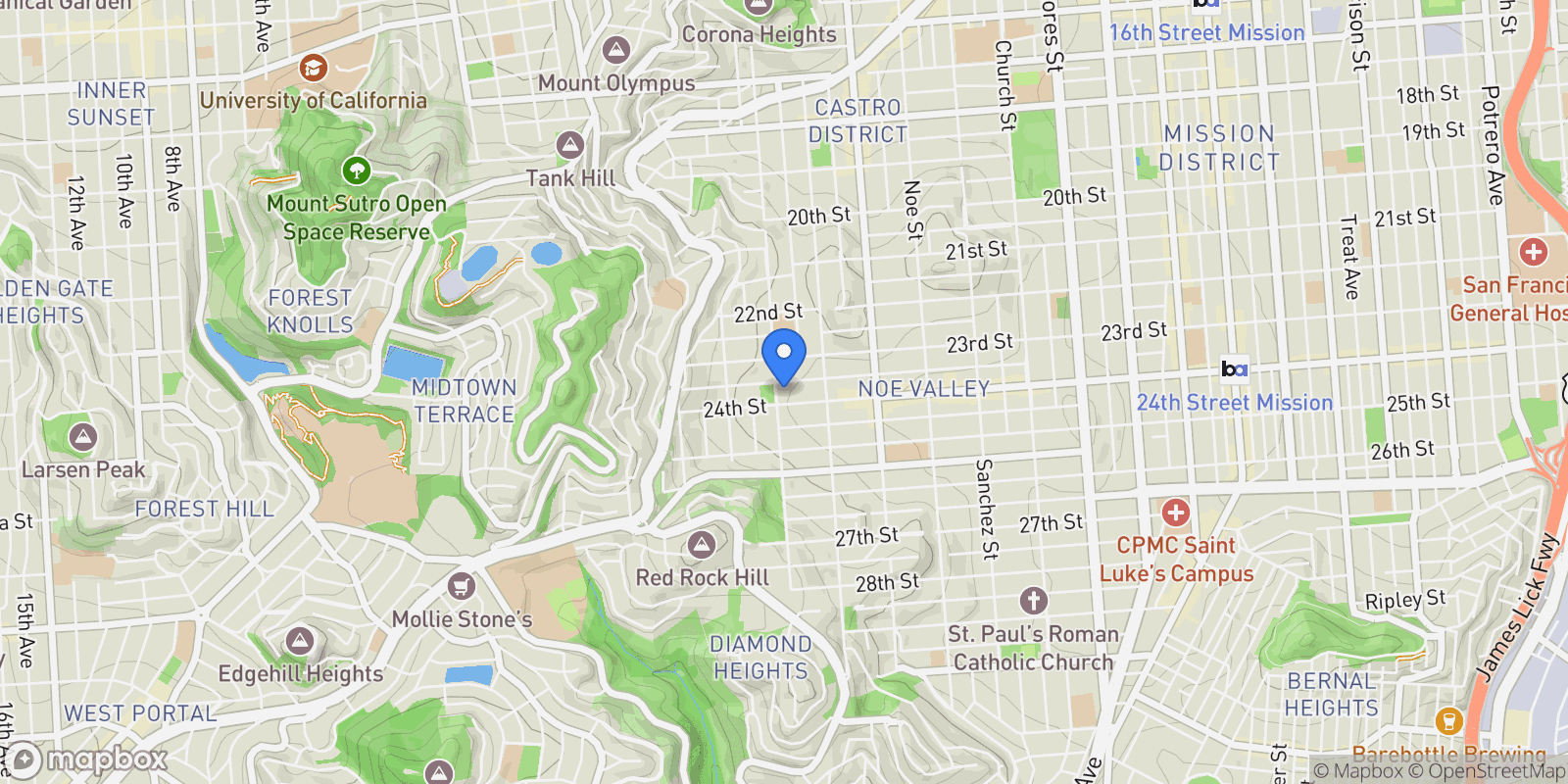 Map showing 729 Douglass Street, San Francisco, California, United States.