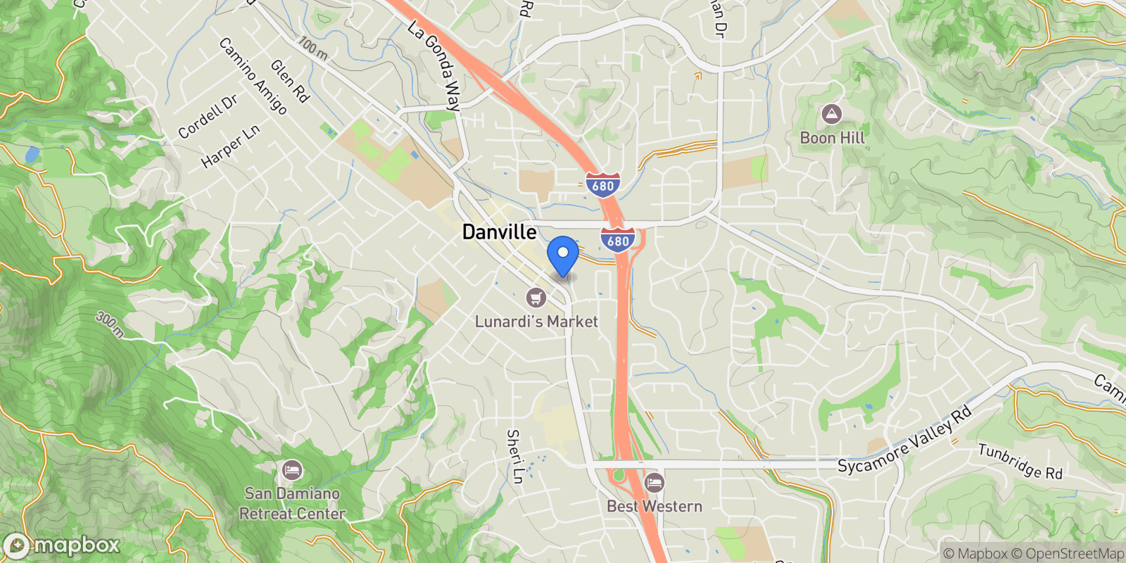 Map showing 600 Hartz Ave, Danville, California, United States.