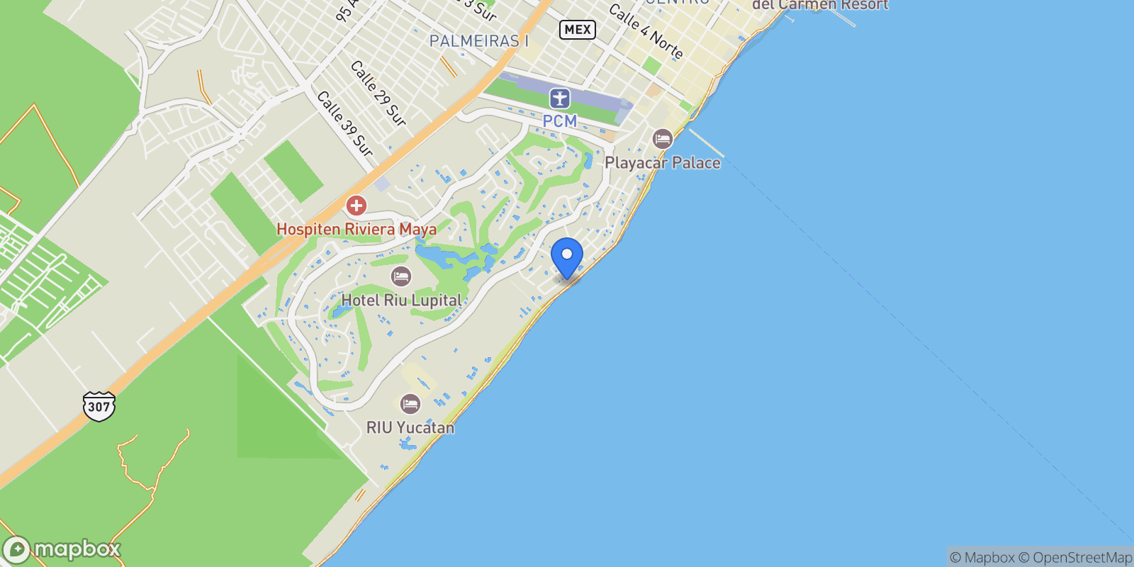 Map showing Playacar, 77713 Playa del Carmen, Quintana Roo, Mexico, Playa del Carmen, Quintana Roo, Mexico.