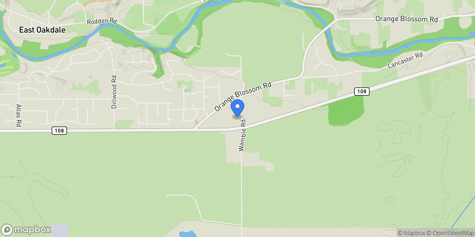 Map showing 9537 Wamble Road, Oakdale, California, United States.