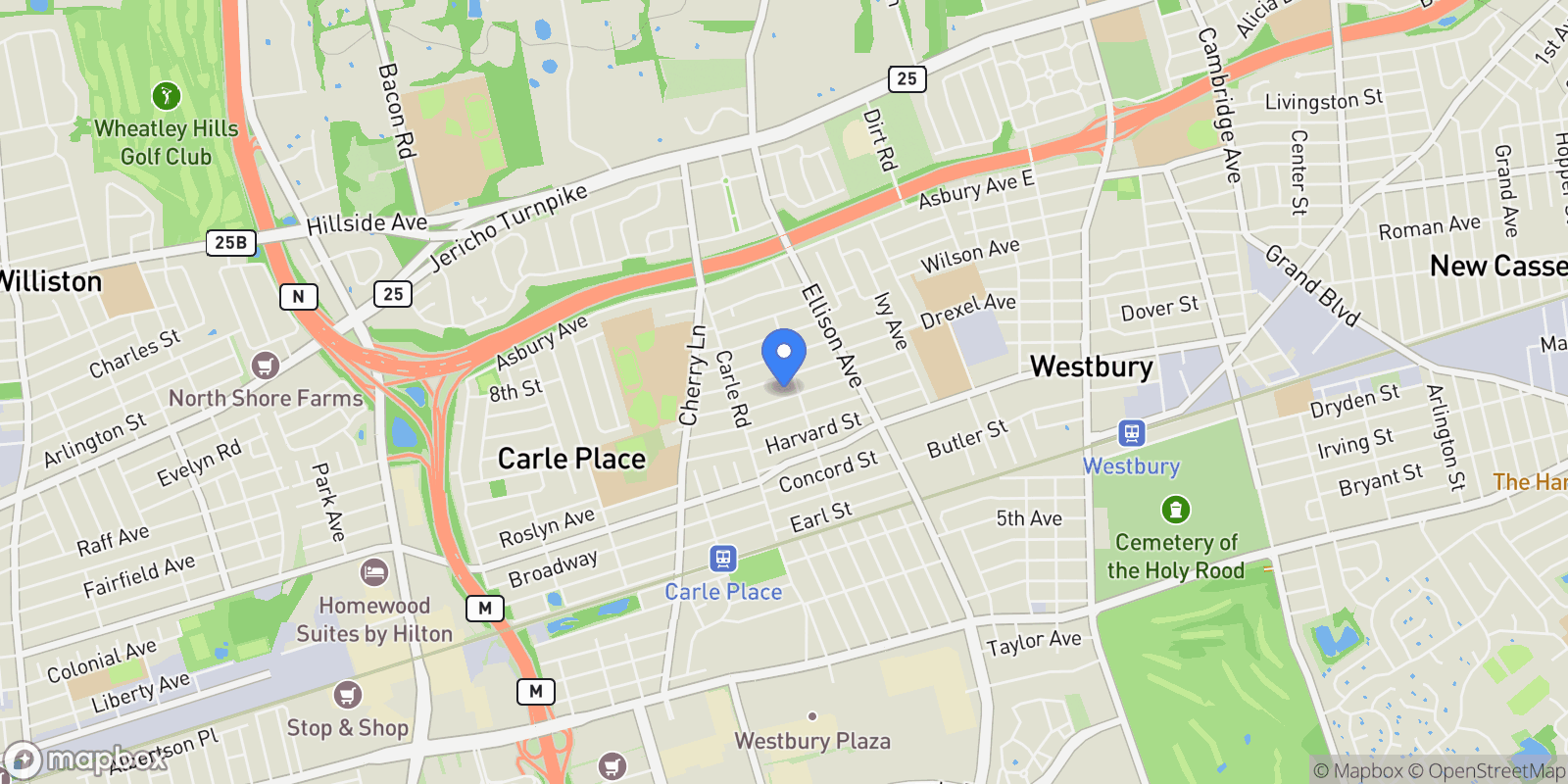 Map showing 85 Aspinwall Street , Westbury, NY 11590, Salisbury, New York, United States.