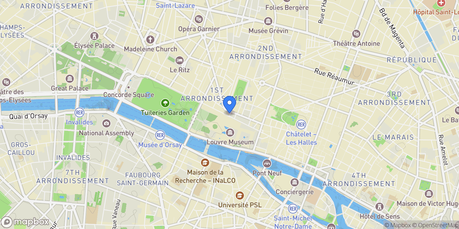 Map showing Paris, Île-de-France, France.
