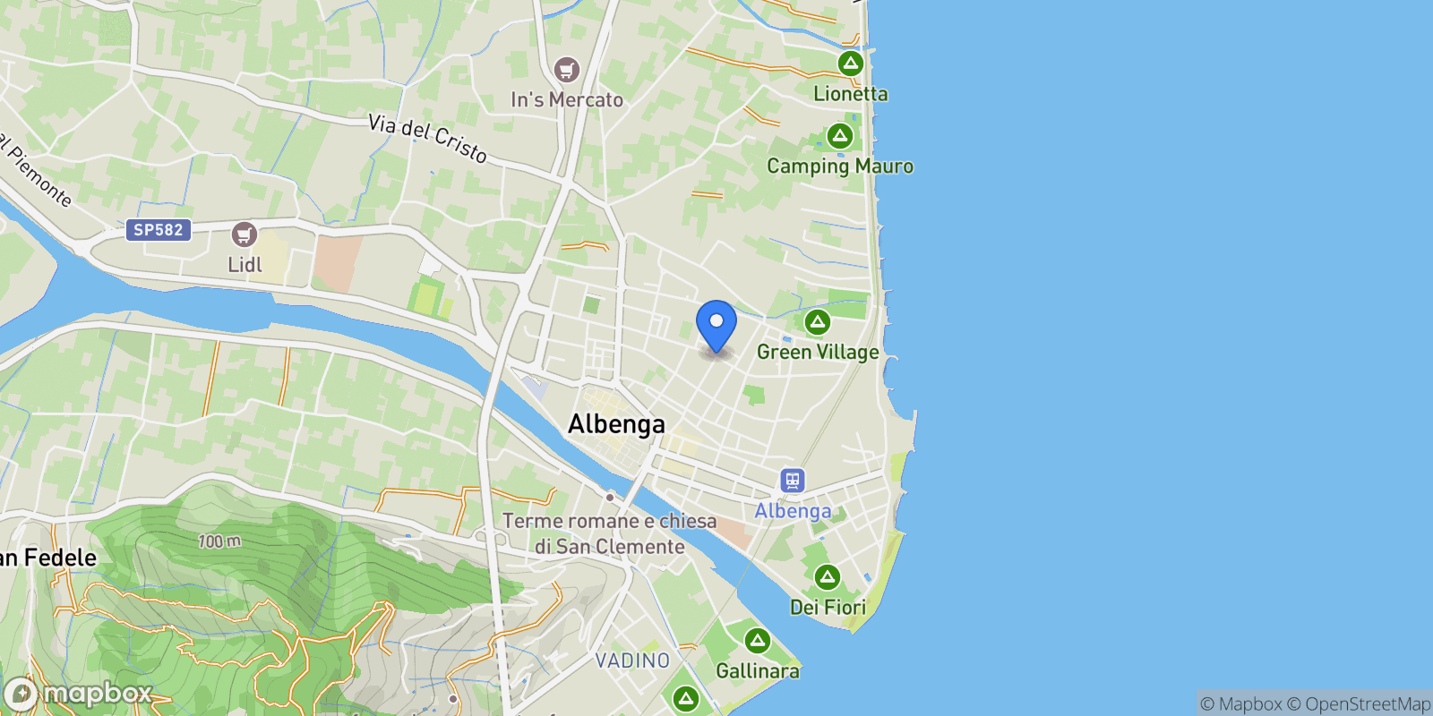 Map showing Via Dalmazia, 17031 Albenga SV, Italy, Albenga, Liguria, Italy.