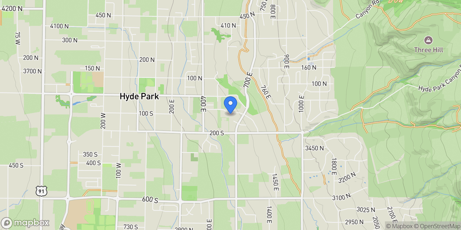 Map showing 600 E 100 S, Hyde Park, Utah, United States.