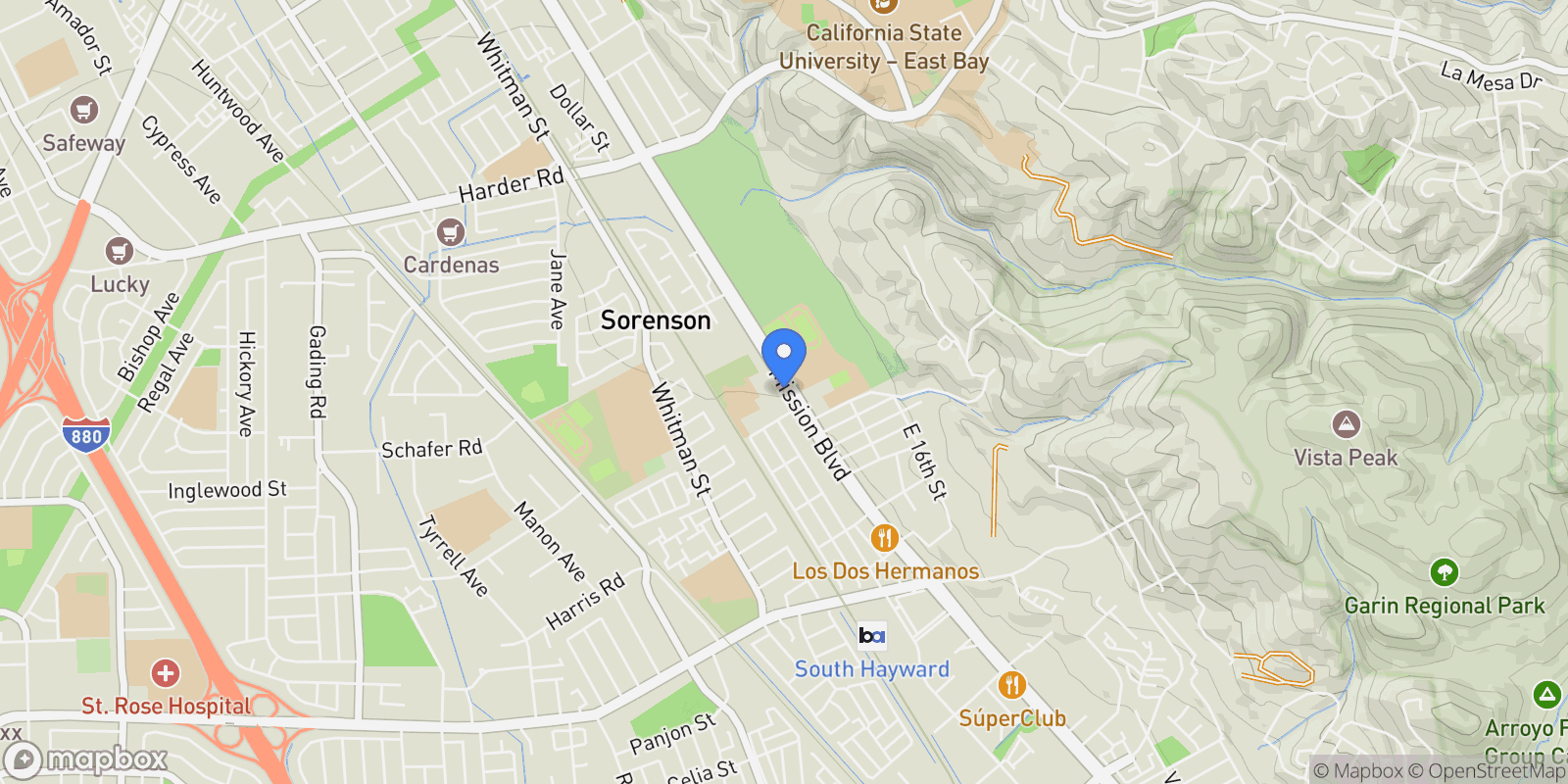 Map showing 27258 Lumina Ct, Hayward, California, United States.