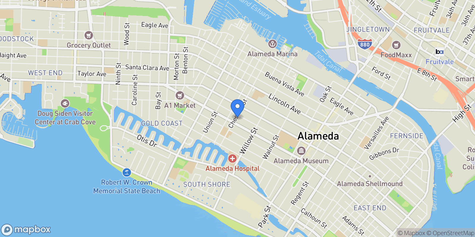 Map showing 1220 Chestnut St, Alameda, California, United States.