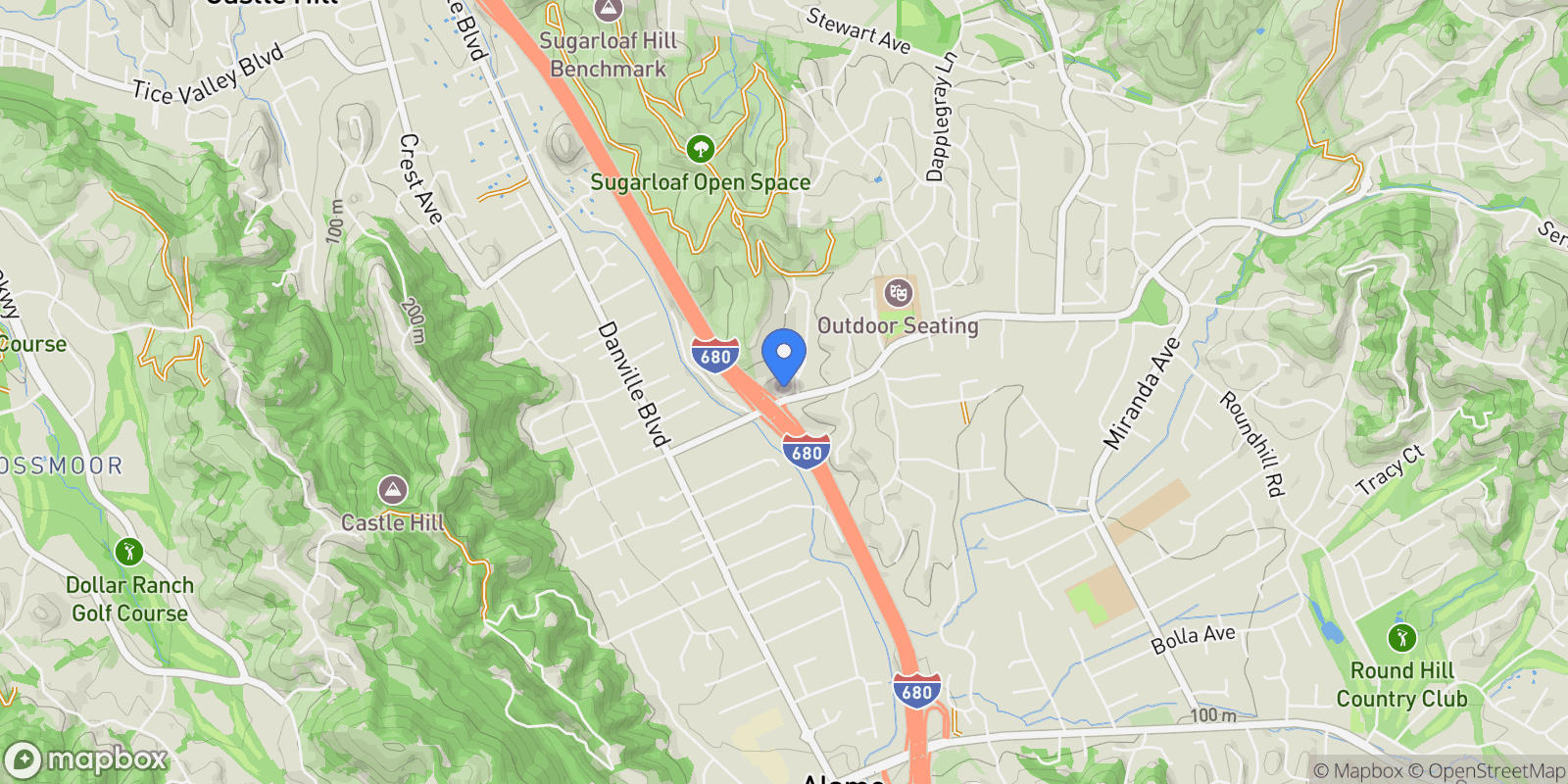 Map showing 136 Sugarloaf Ct, Alamo, California, United States.