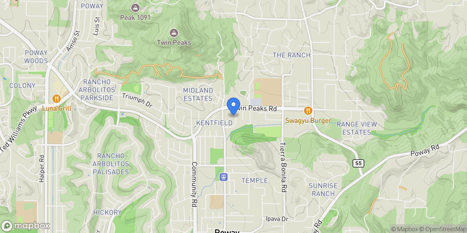 Map showing 13730 Holly Oak Way, Poway, California, United States.