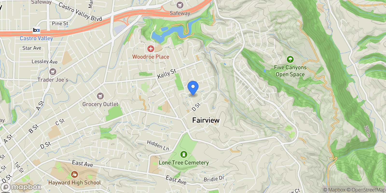 Map showing 3280 OHLONE WAY, Hayward, California, United States.