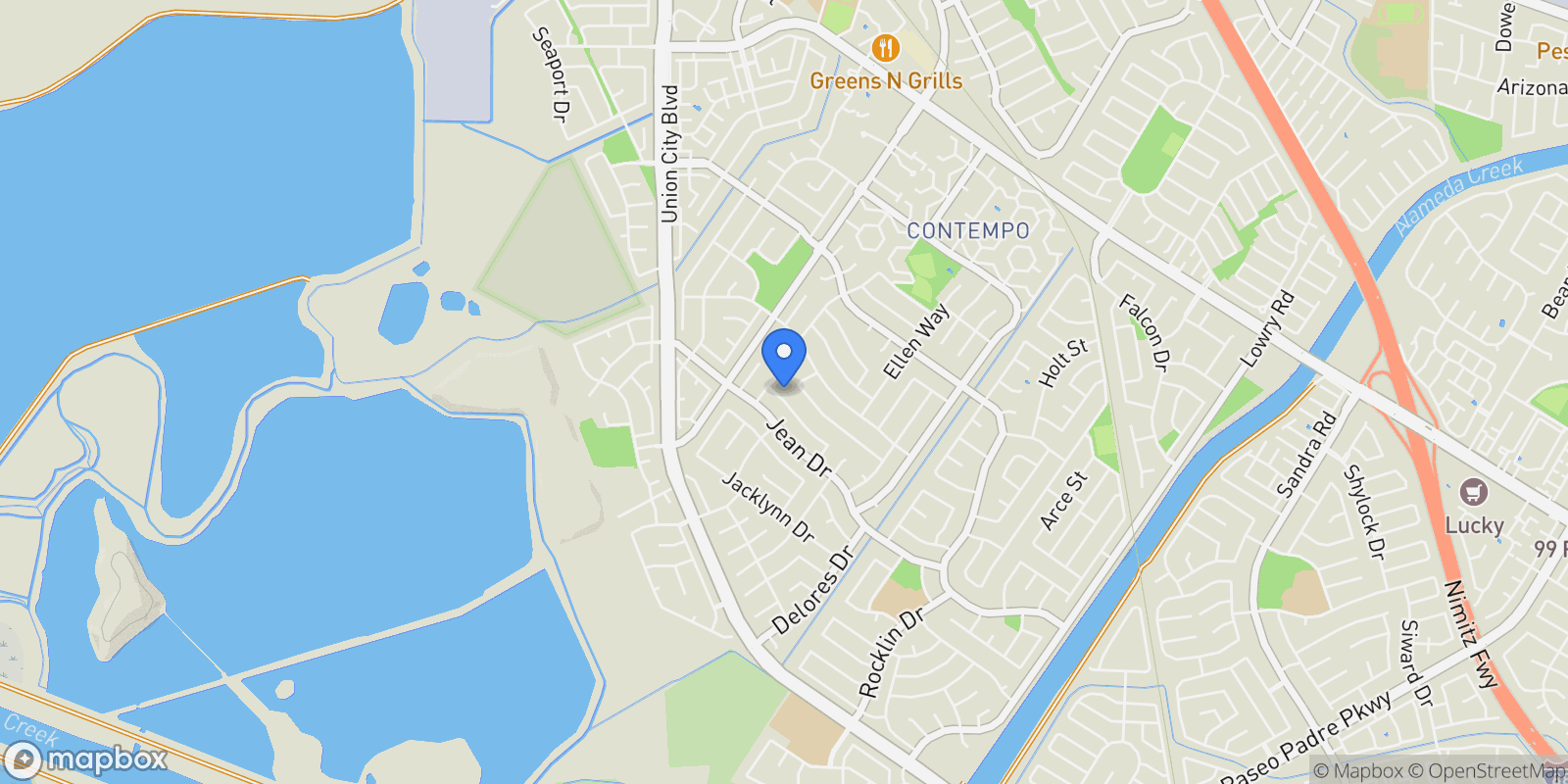 Map showing 32409 Elizabeth Way, Union City, California, United States.