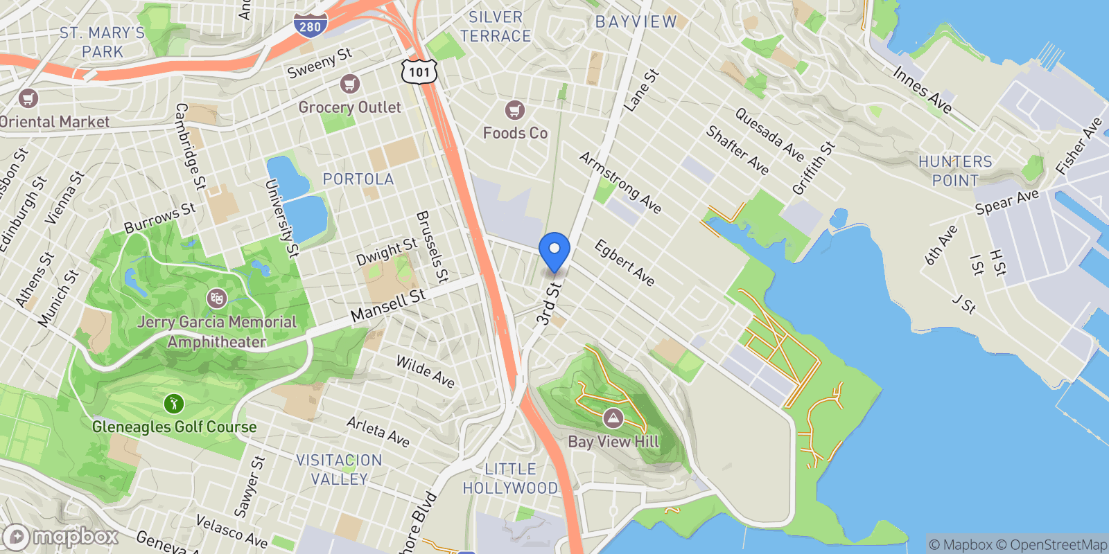 Map showing 6246 3rd St, San Francisco, California, United States.