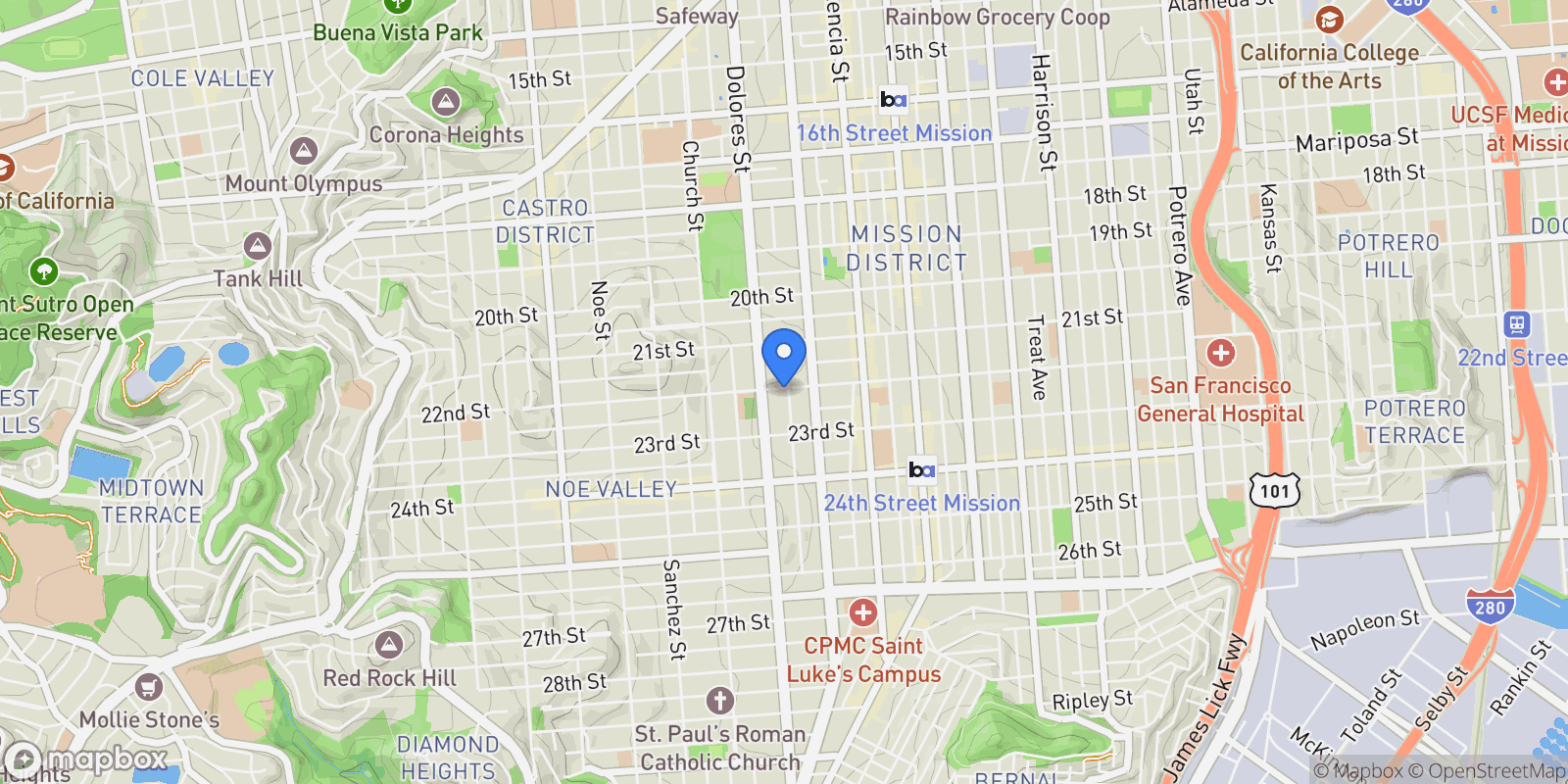 Map showing 3451 22nd St, San Francisco, California, United States.