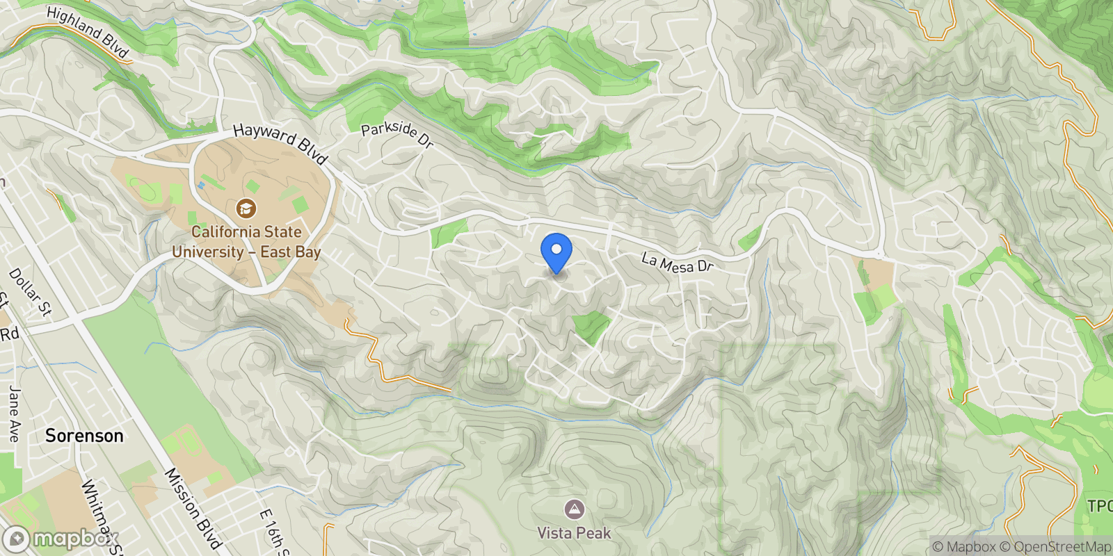 Map showing 27956 Edgecliff Way, Hayward, California, United States.