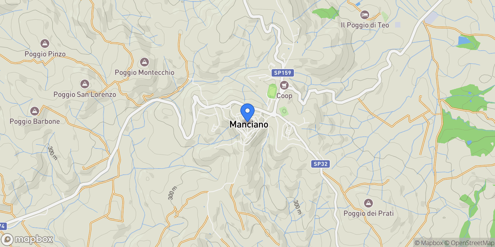 Map showing Via delle Fonti, 58014 Manciano, Italia, Manciano, Tuscany, Italy.