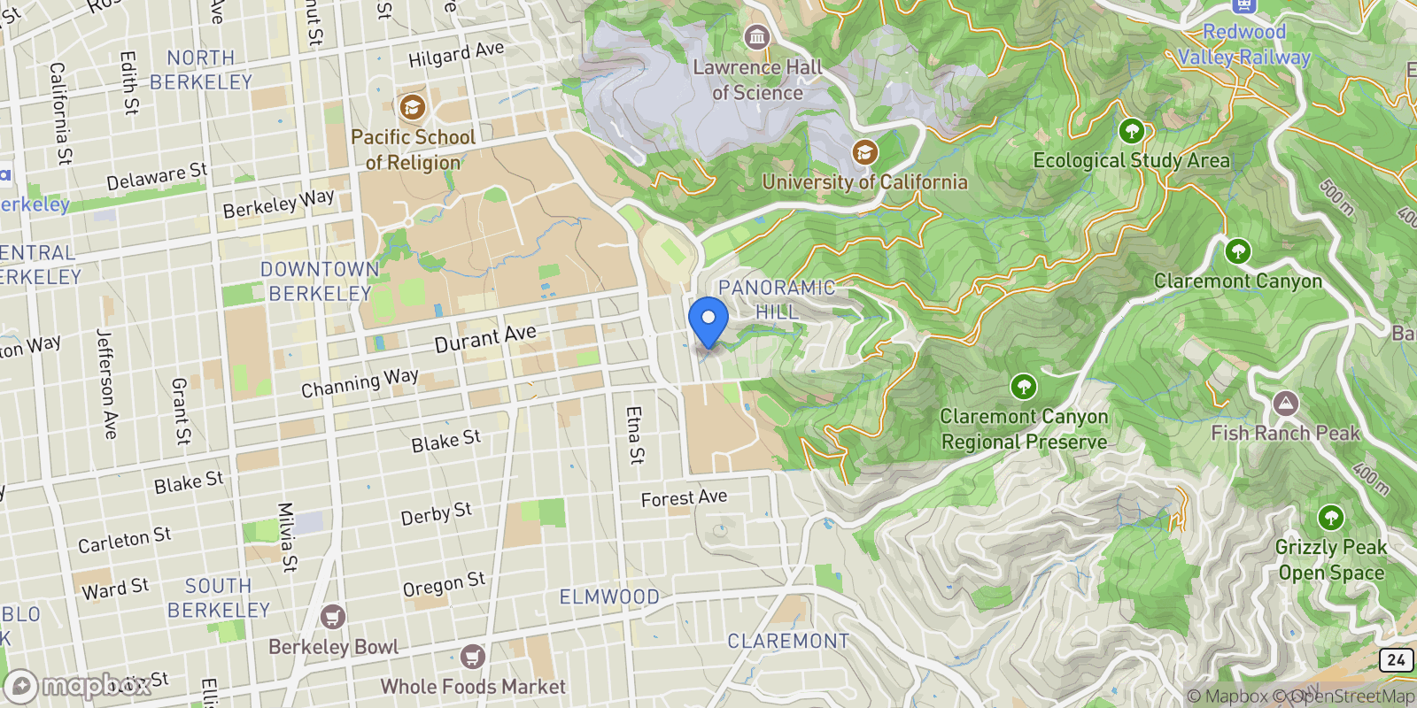 Map showing 2420 Hillside Ave, Berkeley, California, United States.