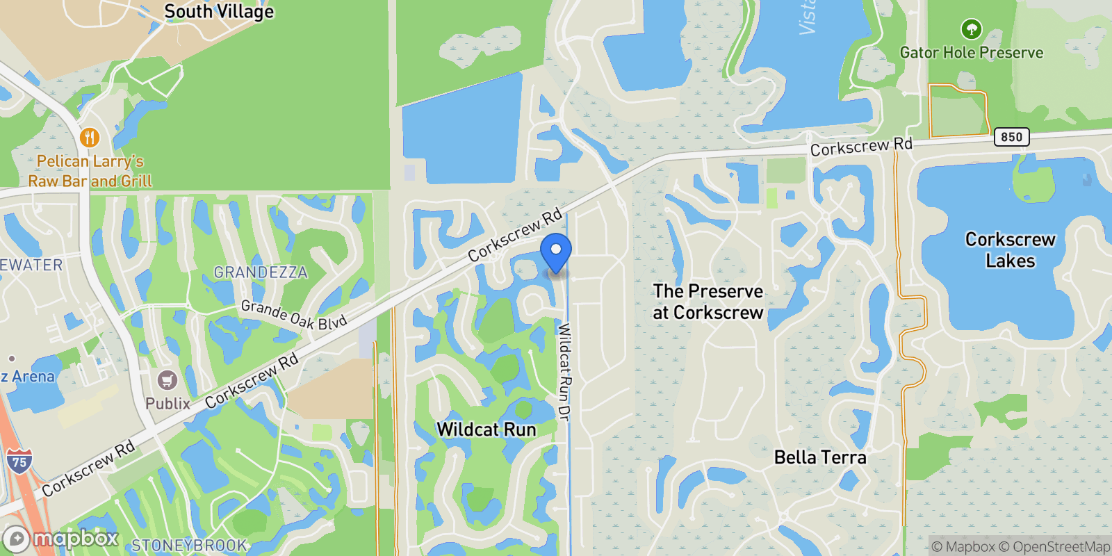 Map showing 20671 Wildcat Run DR, Estero, Florida, United States.