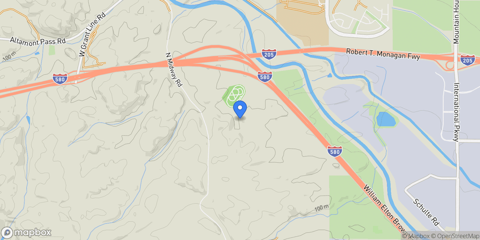 Map showing 17011 Midway Rd, Tracy, California, United States.