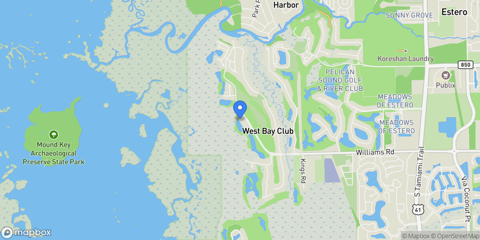 Map showing 4761 West Bay BLVD, Estero, Florida, United States.