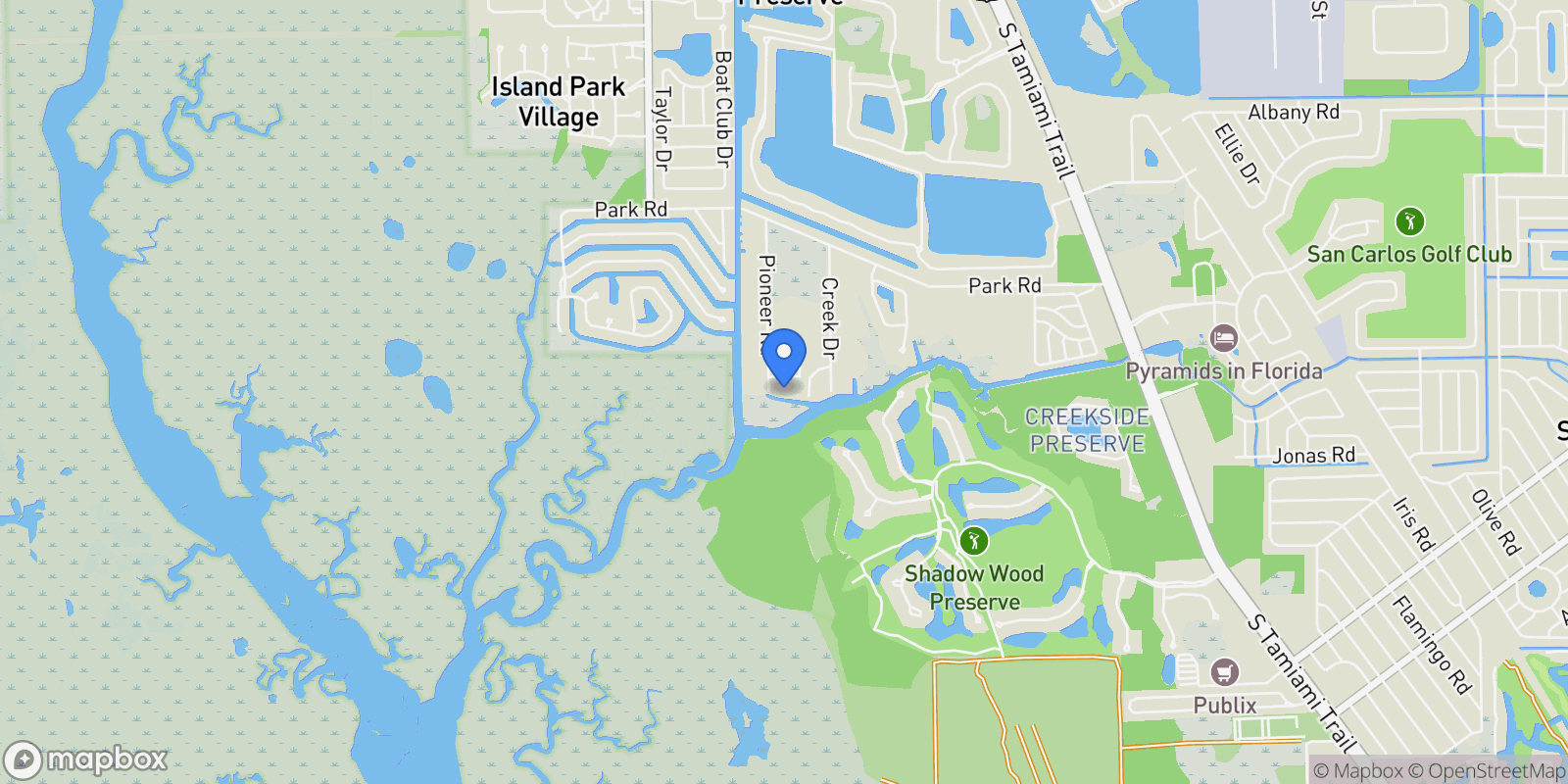 Map showing 18481 Pioneer RD, Fort Myers, Florida, United States.