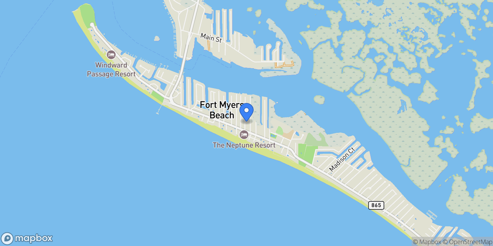 Map showing 134 Fairweather LN, Fort Myers Beach, Florida, United States.