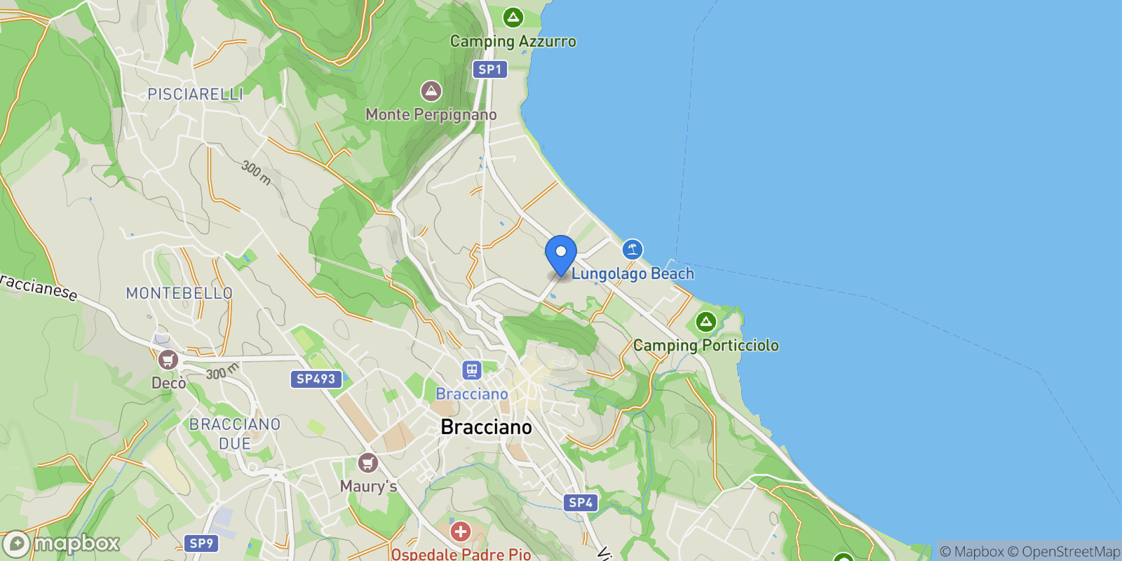 Map showing Via del Lago, Bracciano, Lazio, Italy.