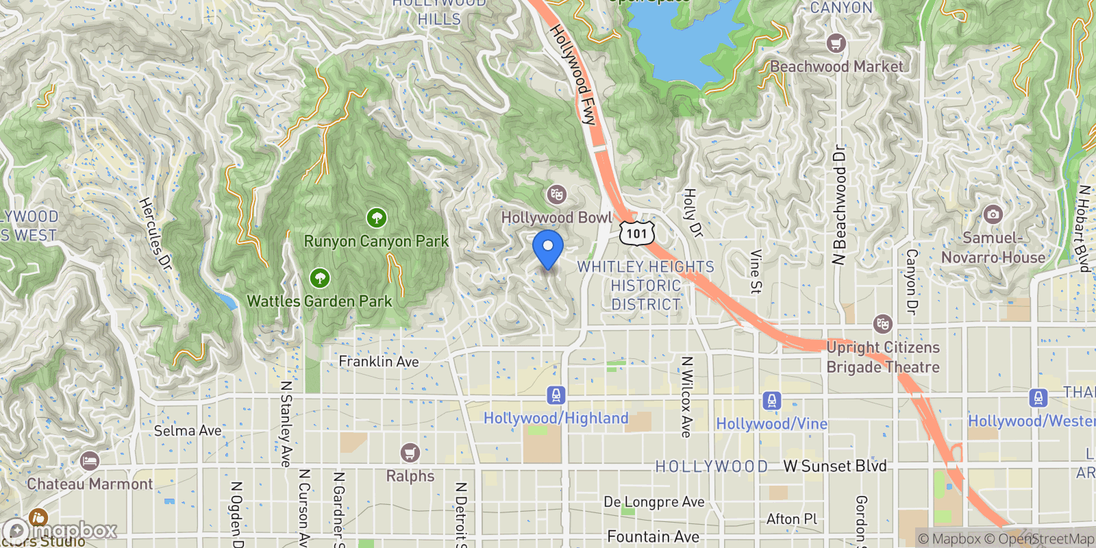 Map showing 2041 Glencoe Way, Los Angeles, California, United States.