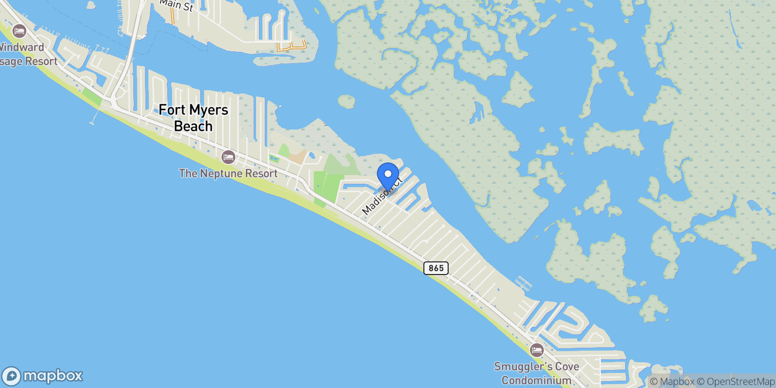 Map showing 320 Madison CT, Fort Myers Beach, Florida, United States.