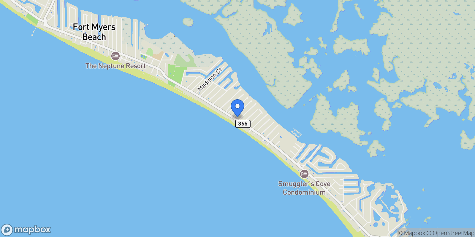Map showing 101 Hibiscus DR, Fort Myers Beach, Florida, United States.