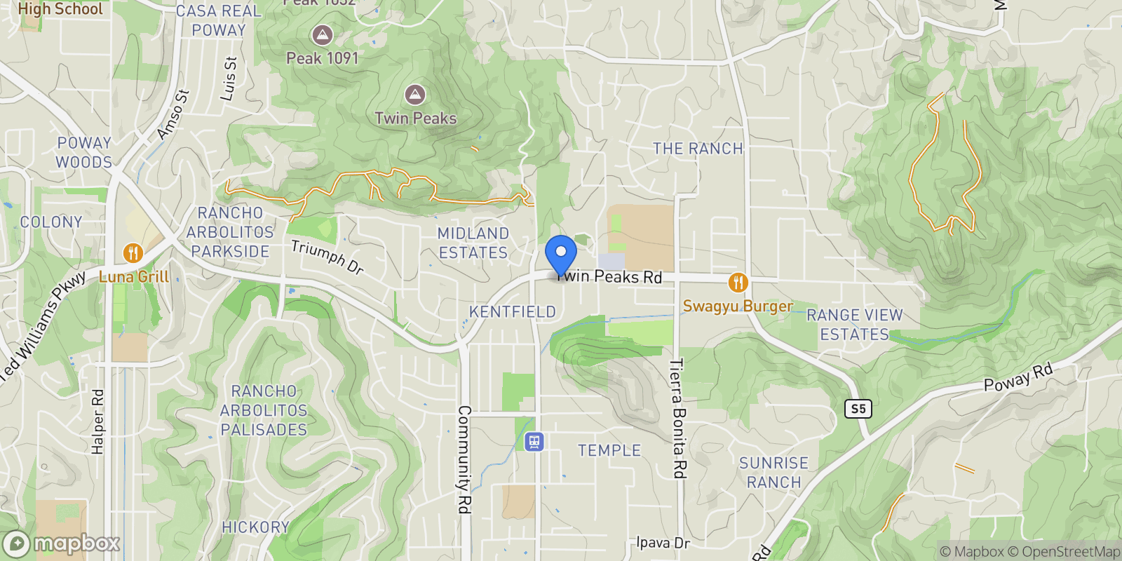 Map showing 13780 Holly Oak Way, Poway, California, United States.