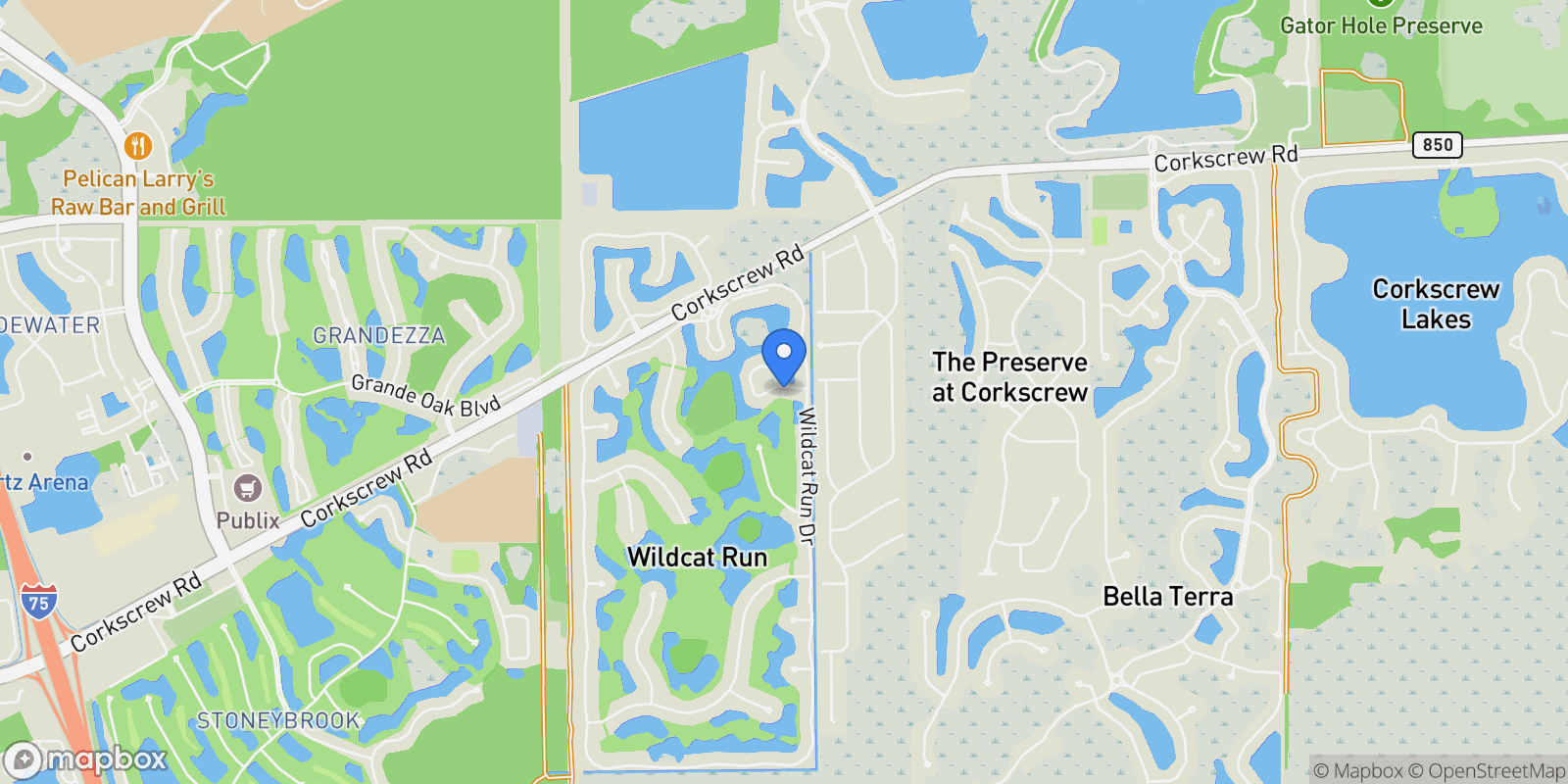 Map showing 12604 Wildcat Cove CIR, Estero, Florida, United States.