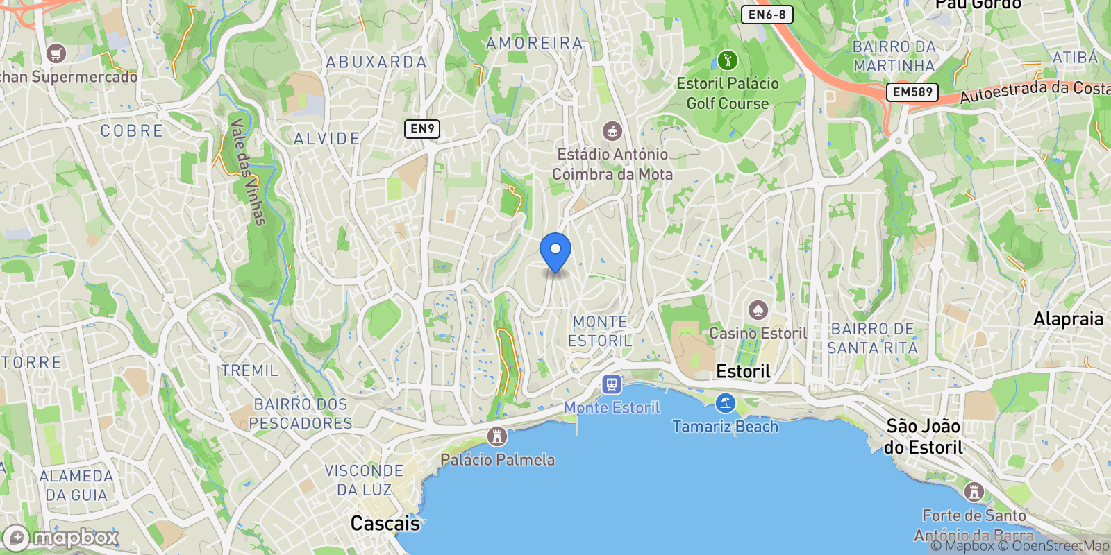 Map showing R. Madrid, 2765 Estoril, Portugal, Estoril, Cascais e Estoril, Lisbon.