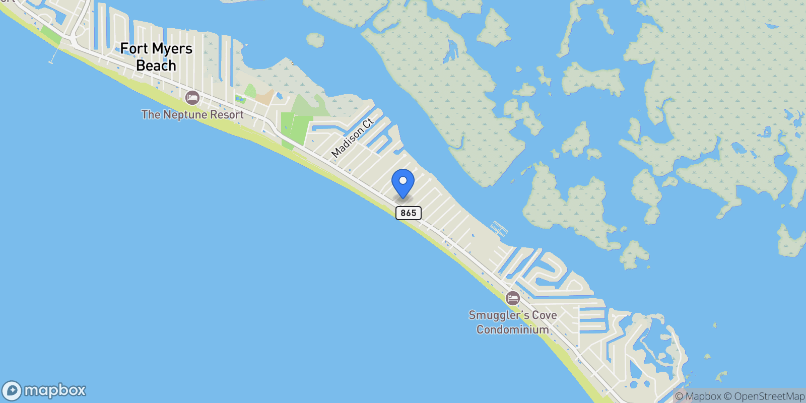Map showing 117 Hibiscus DR, Fort Myers Beach, Florida, United States.