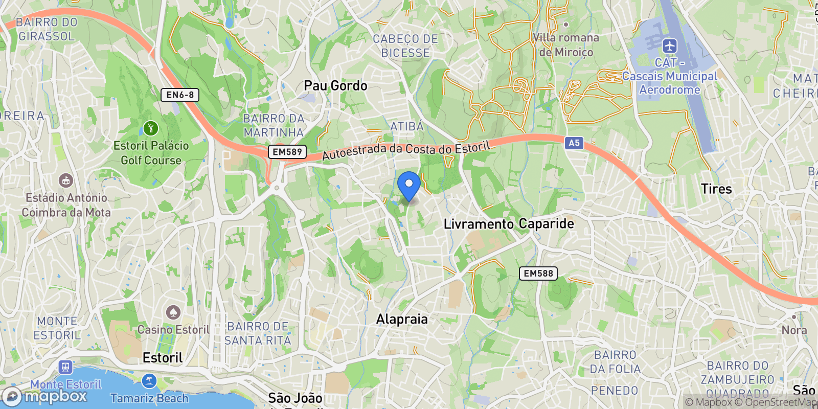 Map showing R. São Caetano, 2765 Estoril, Portugal, Estoril, Cascais e Estoril, Lisbon.