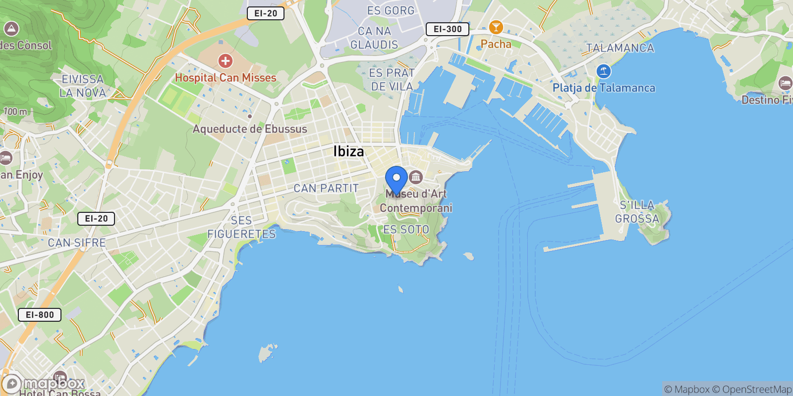 Map showing Dalt Vila, 07800 Ibiza, Illes Balears, Spain, Ibiza Town, Balearic Islands, Spain.